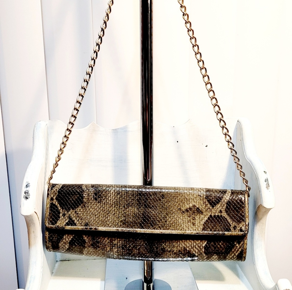 Banana Republic Faux Snakeskin Leather Clutch.